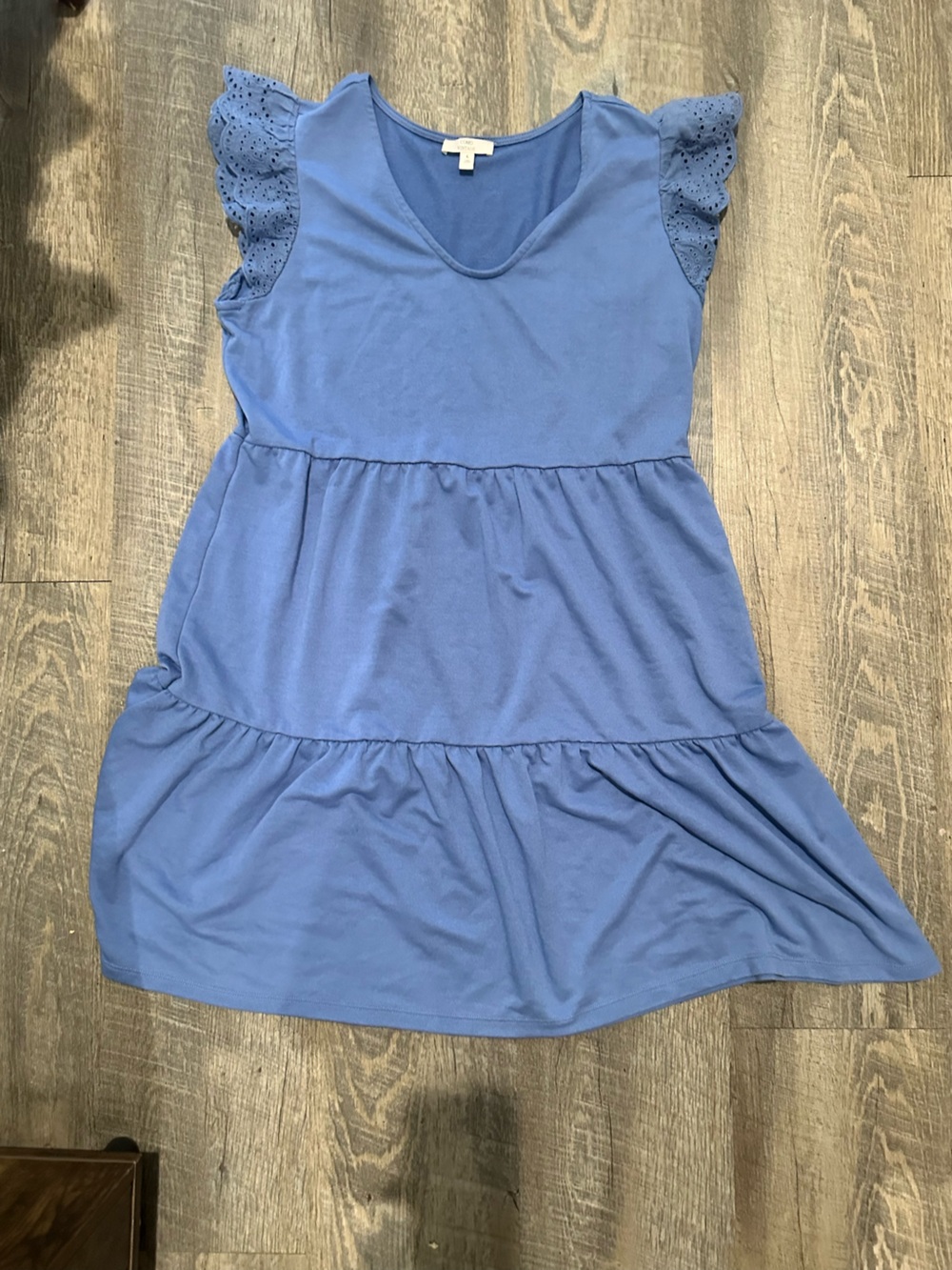 Como Vintage Periwinkle Tiered Midi Dress with Eyelet Flutter Sleeves